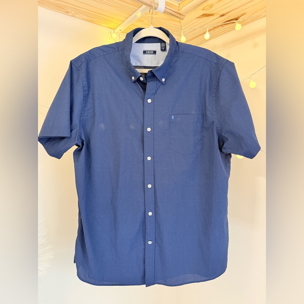 🌾 Izod‎ Blue Casual Button Down Shirt with Classic Collar